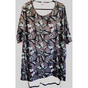 LuLaRoe Women's L Multicolor Butterfly Print Short Sleeve Scoop Neck Tunic